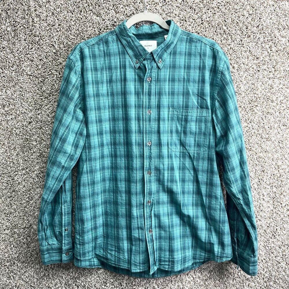 Billy Reid Shirt Men’s Large Teal Standard Fit Pocket Long Sleeve Button Down